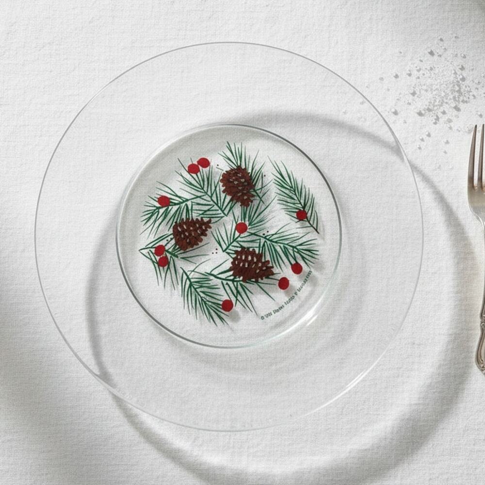 Vintage Winter Holiday Pine Branch Glass Plate Marshall Field 1993